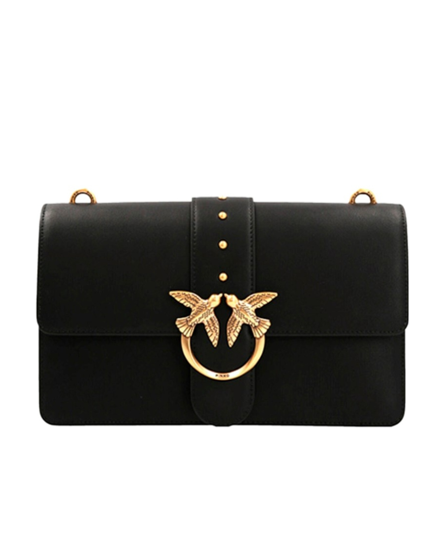 Shop Pinko Love One Leather Crossbody Bag In Black
