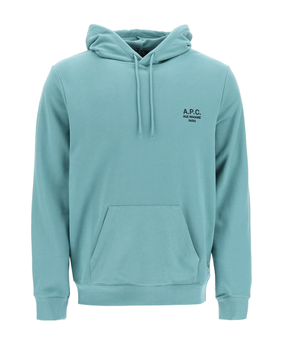 Apc Logo-print Drawstring Hoodie In Blue