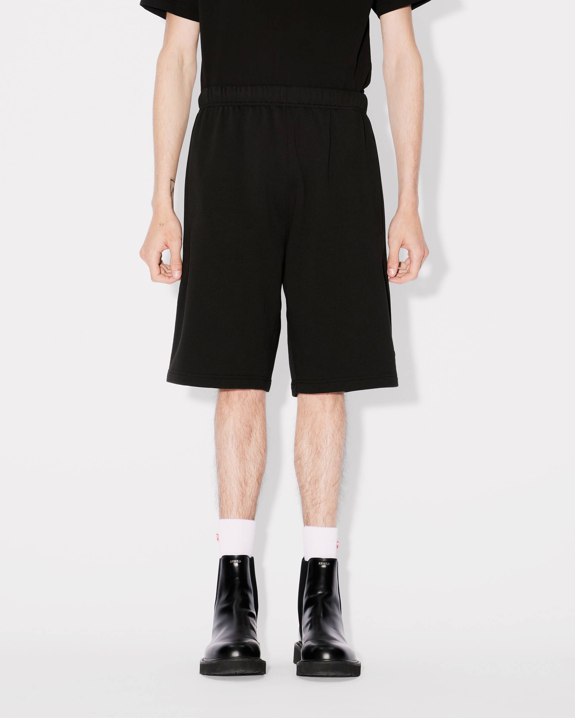 Kenzo Bermuda Cotton Elastic Waistband Shorts In Black