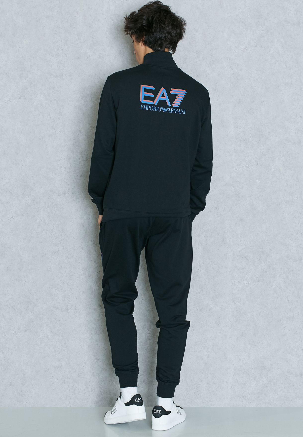 EA7 BLACK LOGO PRINTED SPORTS SUIT