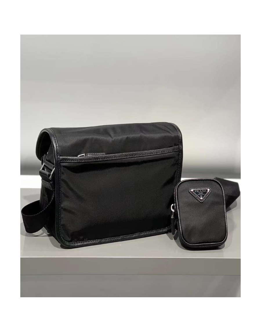 Prada Re-nylon And Saffiano Leather Shoulder Bag In Black