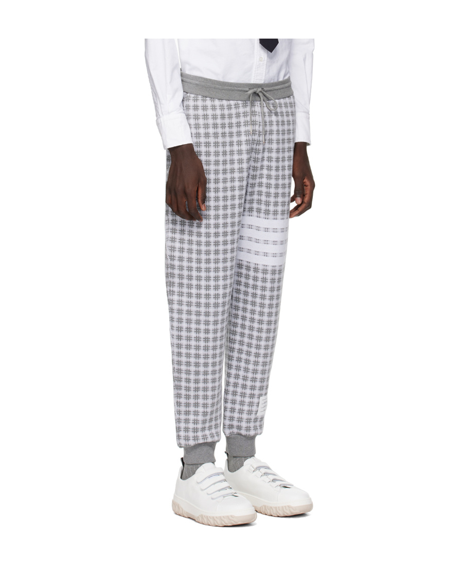 Thom Browne Checked Jacquard Track Pants In Gray