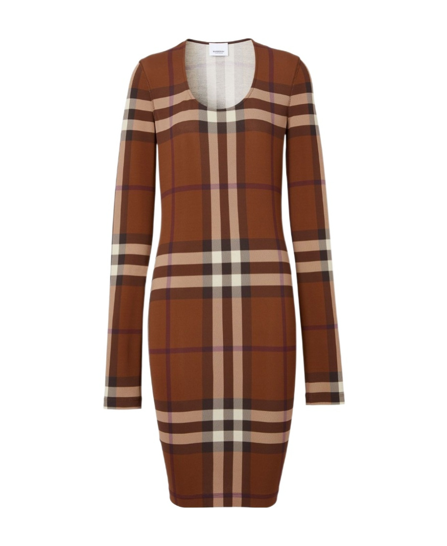 Burberry Exaggerated-check Jersey Dress In Brown