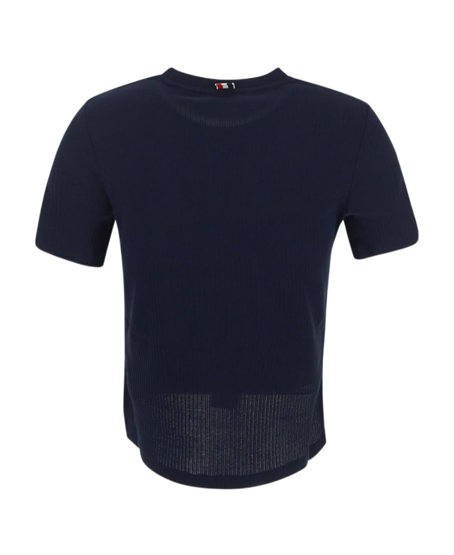 Thom Browne Striped Crew Neck Ribbed Texture T-shirt In Blue
