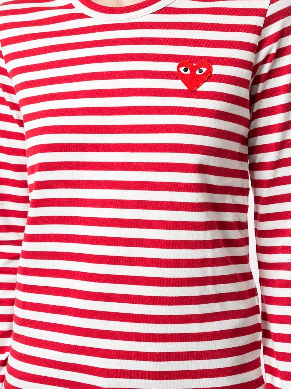 Comme Des Garçons Play Little Red Heart Striped T-shirt In White
