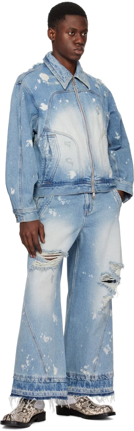 Ader Error Blue Distressed Denim Jacket In Blue