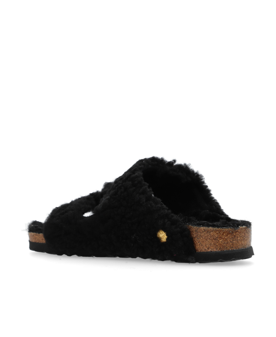 Shop Birkenstock Arizona Big Buckle Shearling Slides In Black