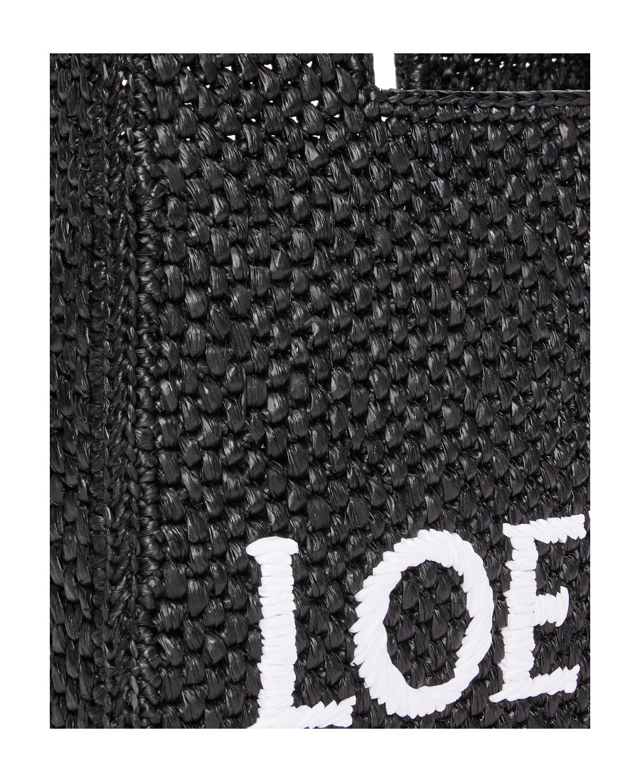 Loewe X Paula's Ibiza Font Logo Mini Tote Bag In Raffia In Black