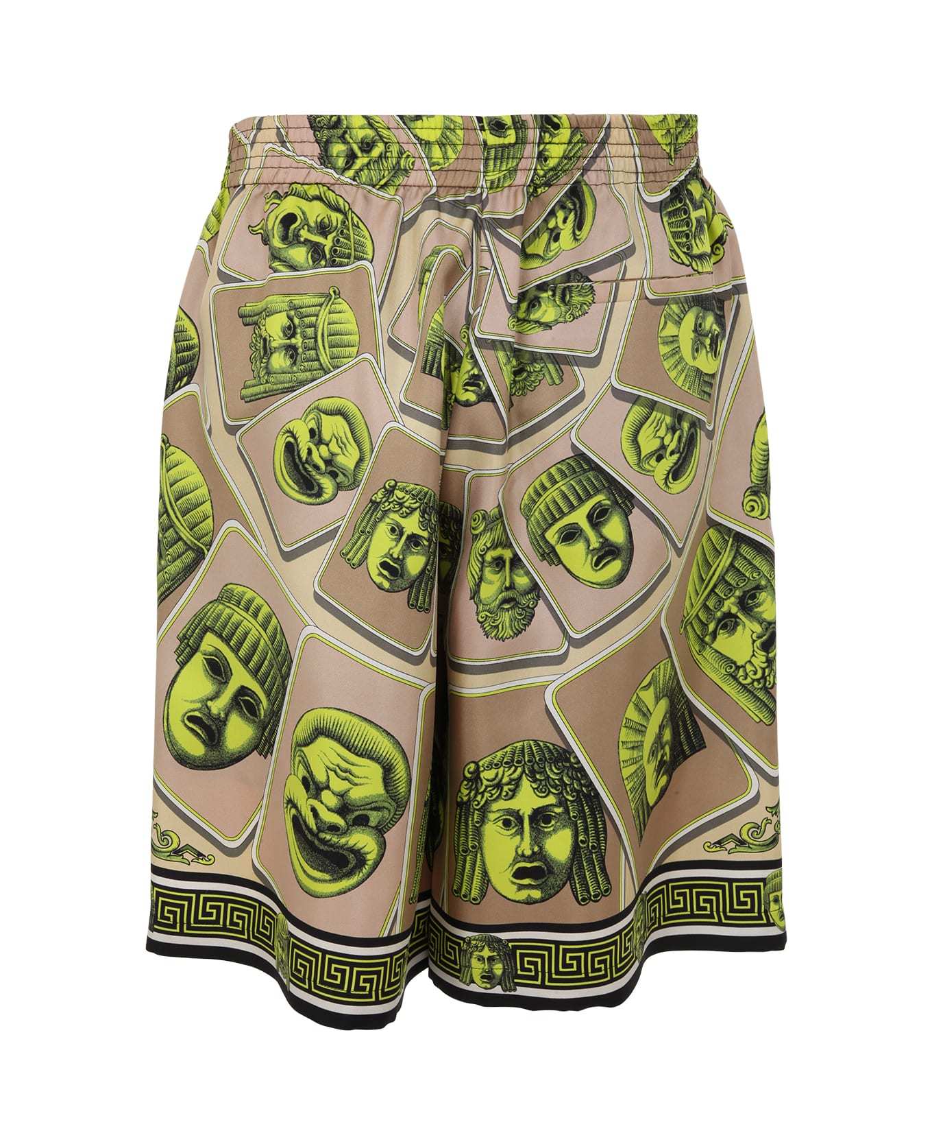 Versace Masks Knee Length Graphic Print Shorts In Nude