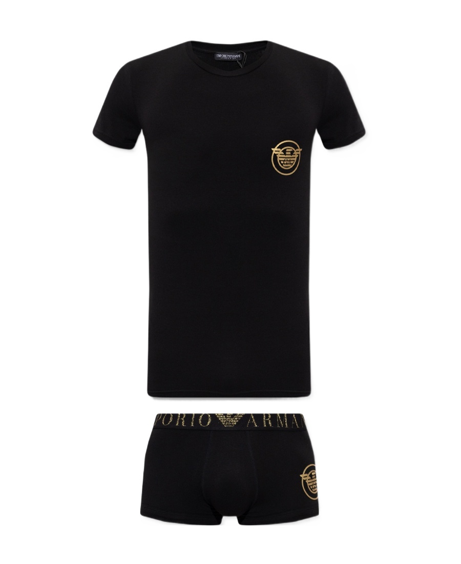 Emporio Armani Logo Print Cotton Lounge Set In Black