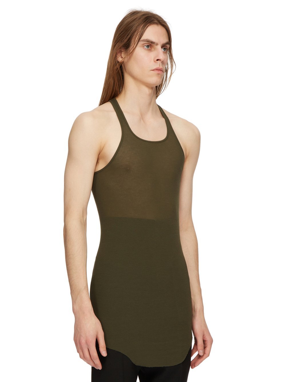 Rick Owens Basic Fine-ribbed Tank Top In Green