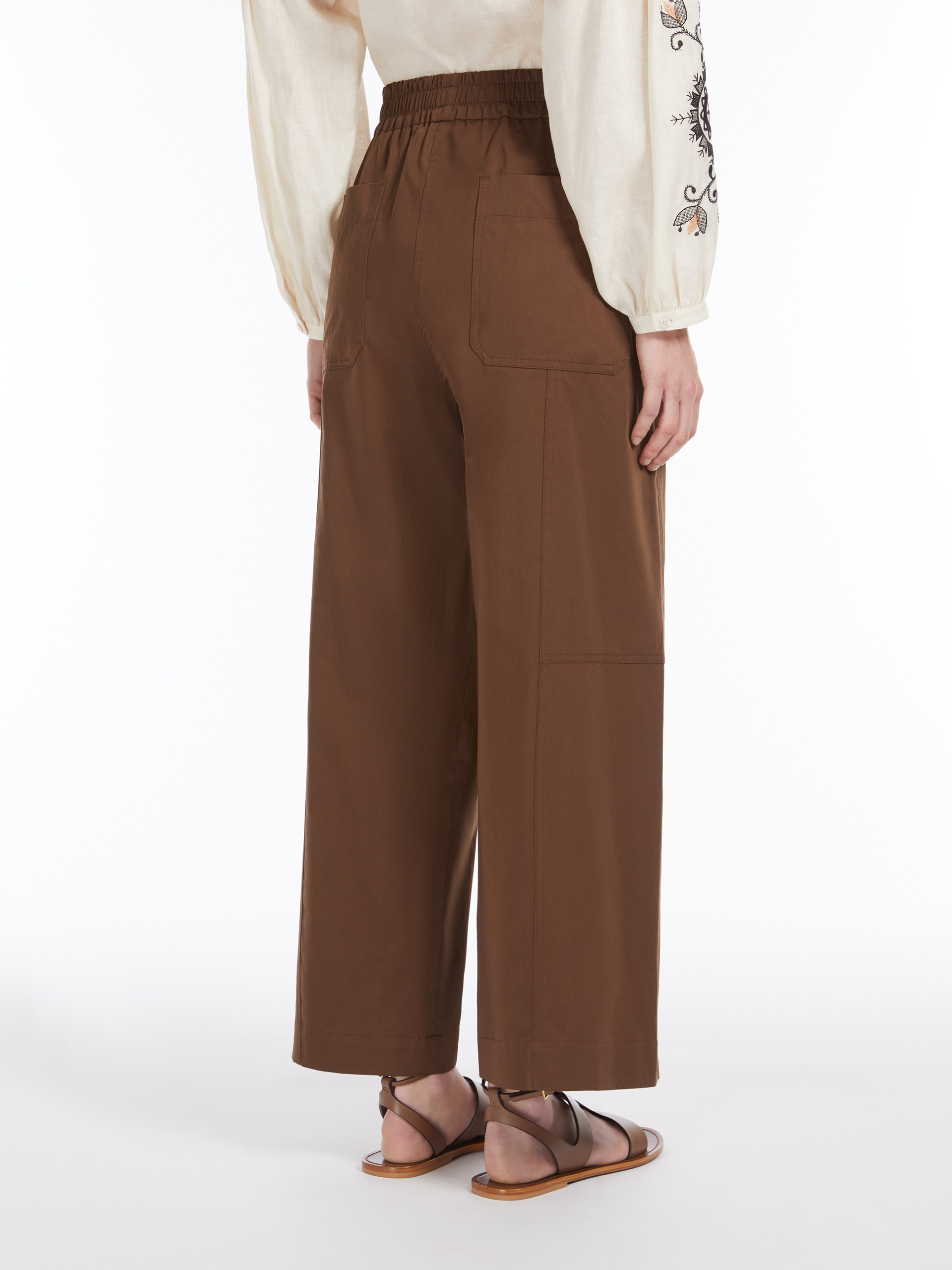 Weekend Max Mara Cotton Wide-leg Trousers In Brown