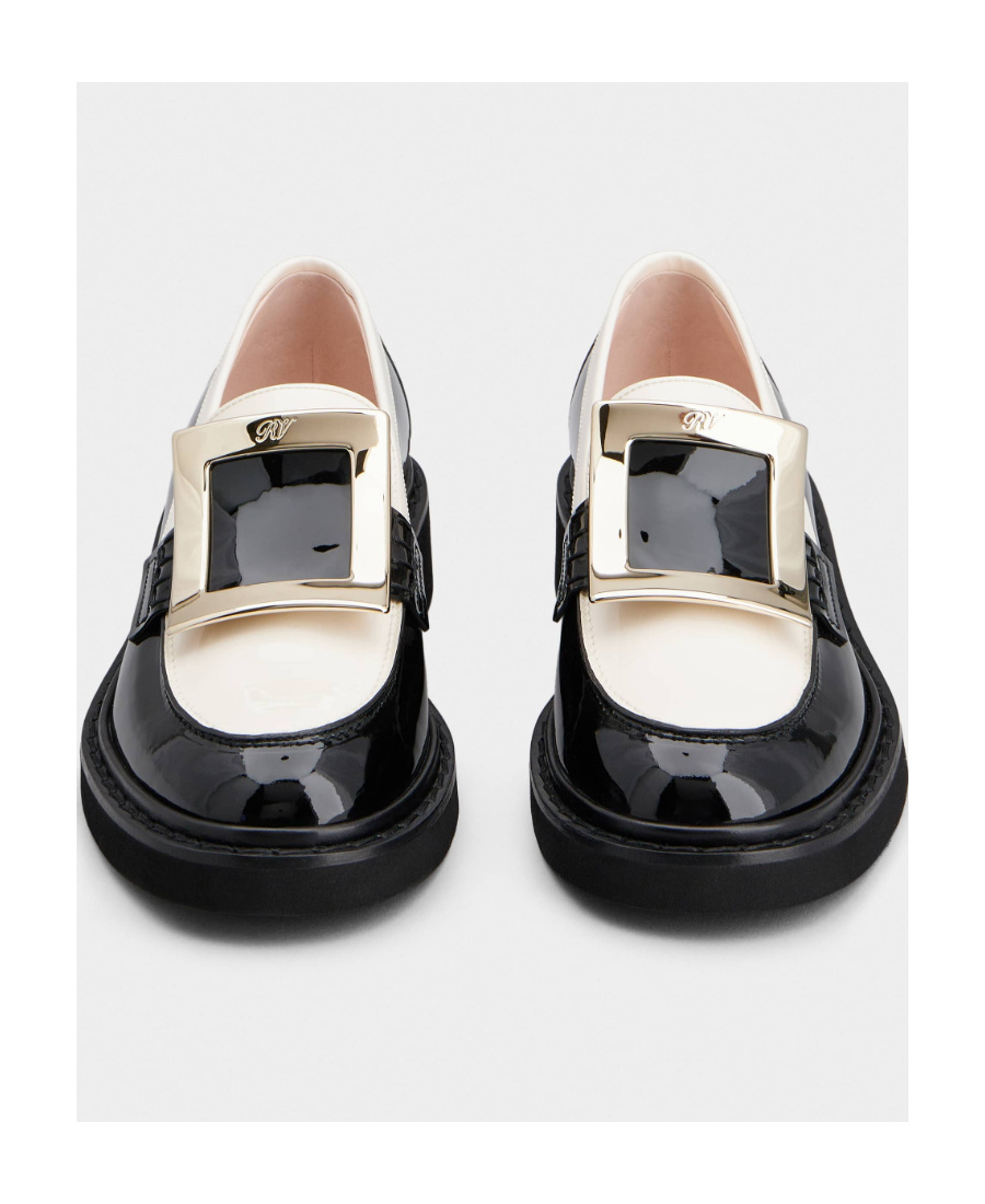 Roger Vivier Viv' Rangers Metal Buckle Loafers In Patent Leather In Black