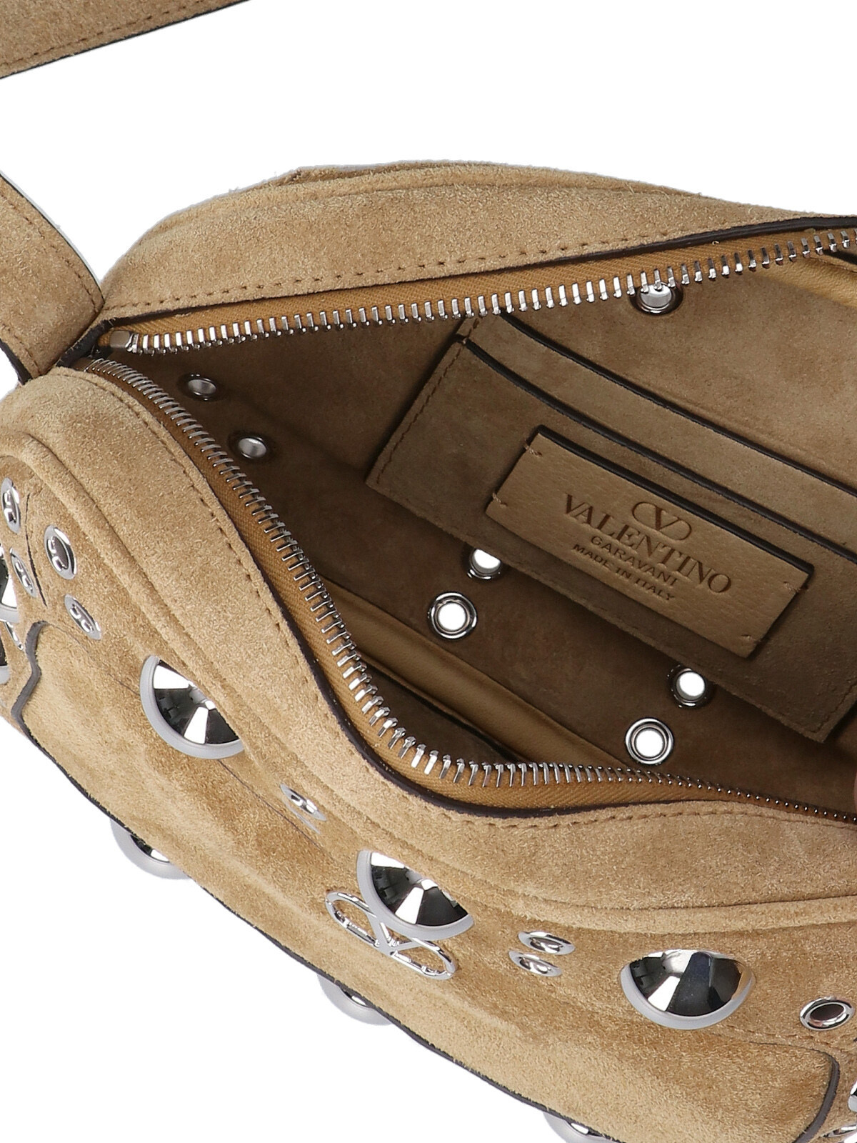 Valentino Studded Suede Shoulder Bag With Adjustable Strap