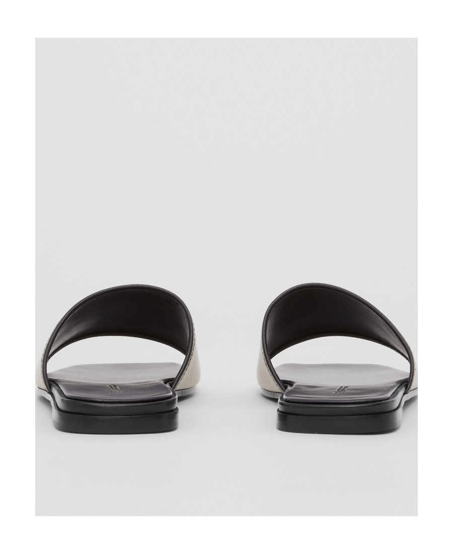 Burberry Label-print Gabardine Leather Slides In Multi