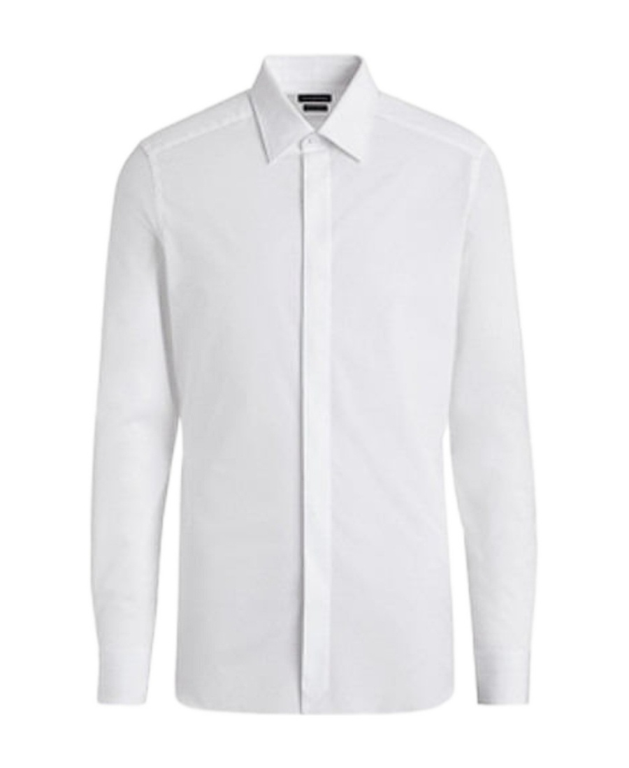 Zegna Long-sleeved Lapel Shirt In White