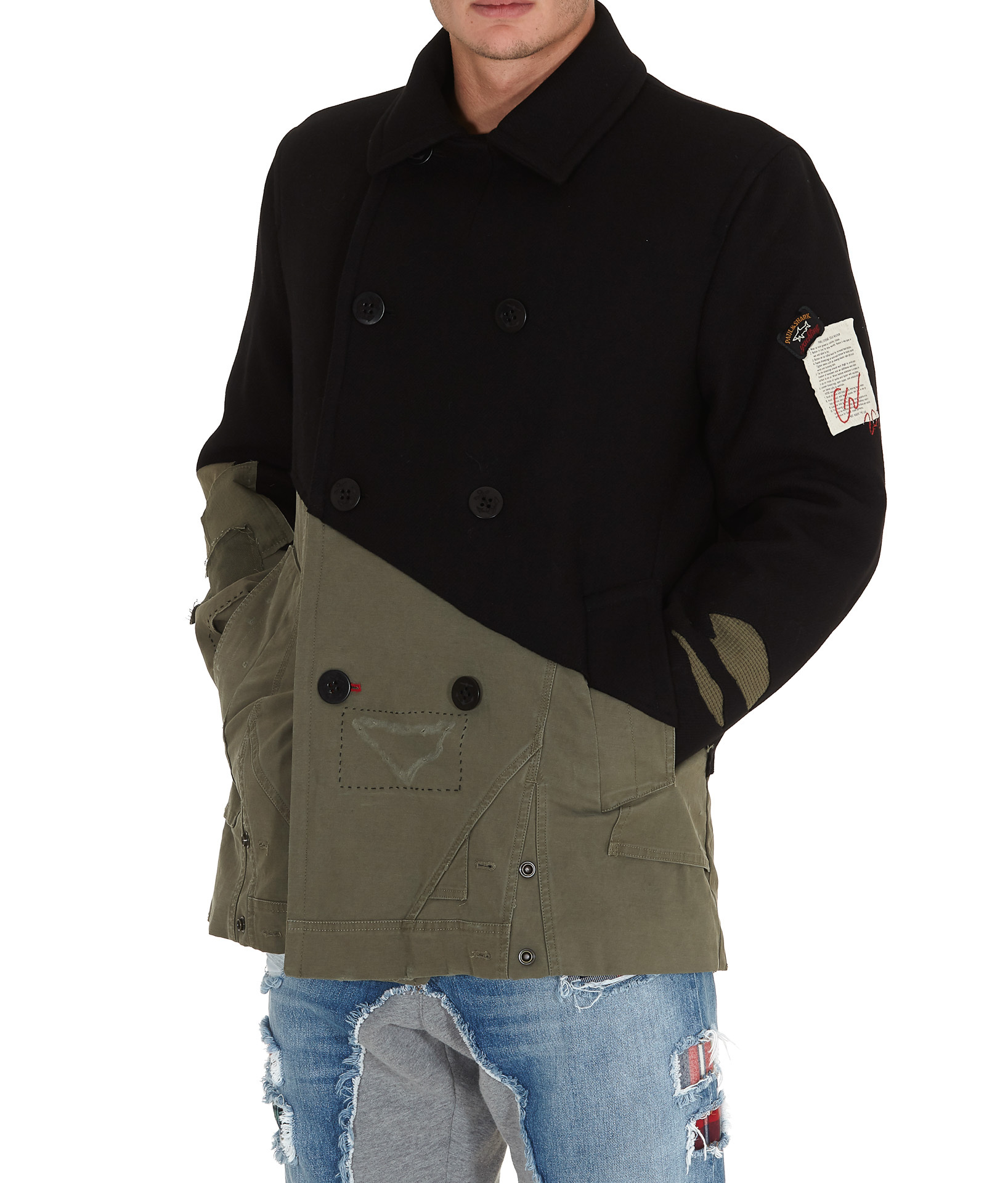 Paul & Shark Double-breasted Wool Splicing Jacket In Black