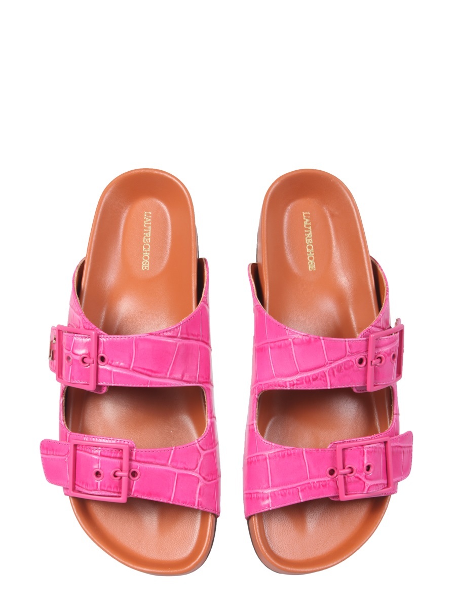 L'autre Chose Crocodile-embossed Double Strap Sandals In Pink