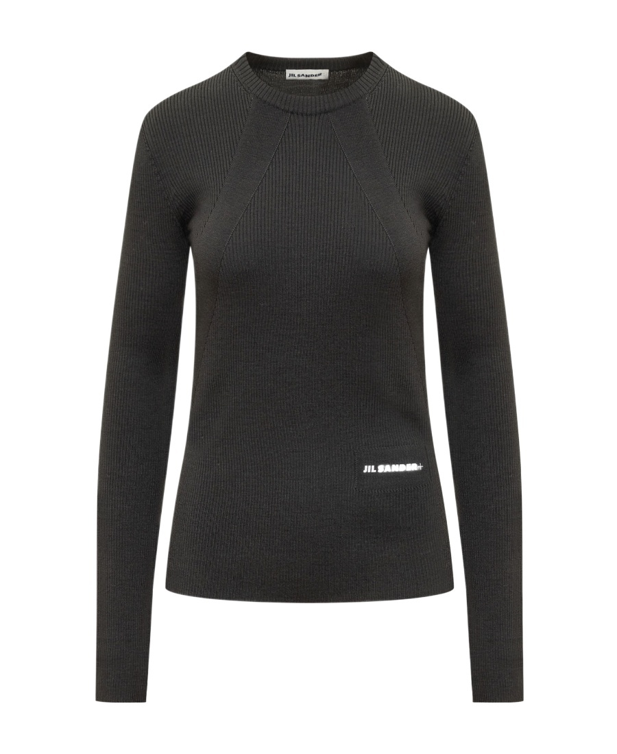 Jil Sander Logo-patch Ribbed-knit Jumper In Black