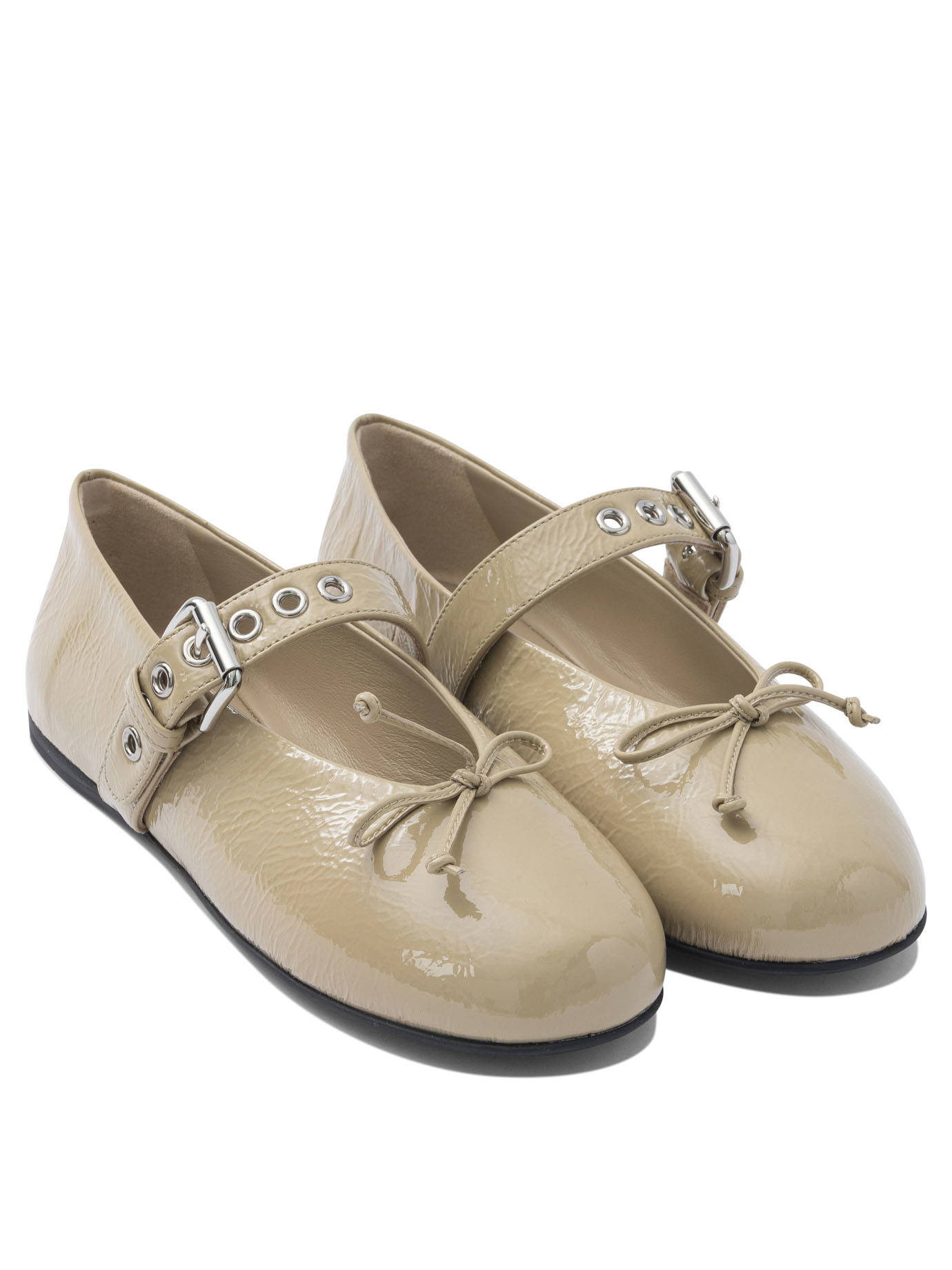 Miu Miu Round Toe Ballet Shoes In Neutral