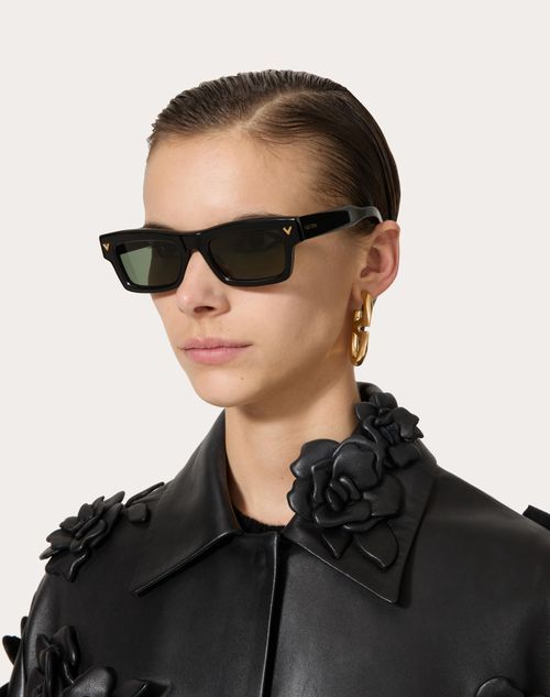 Valentino V-shape Rectangular Acetate Frame Unisex Dark Green 53 In Dark Green