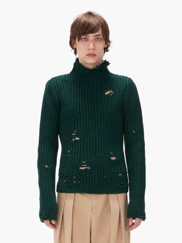 Jw Anderson Distressed-effect Merino-wool Jumper In Black
