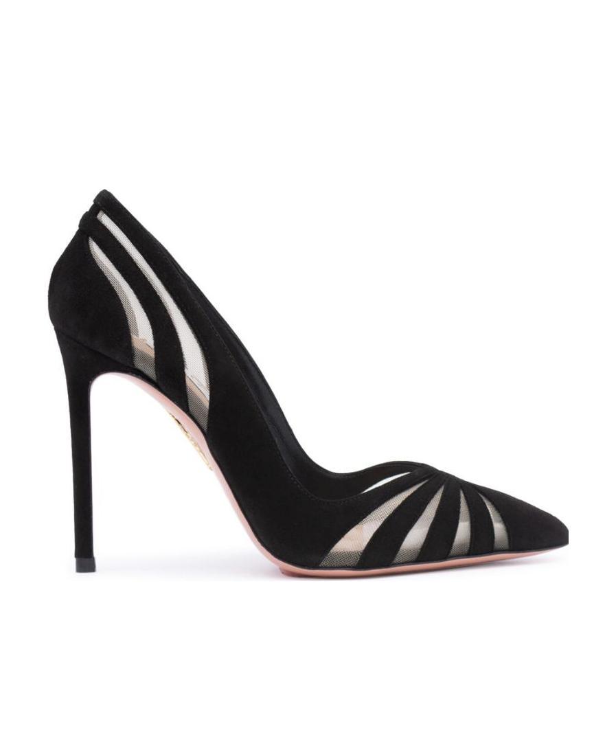 Aquazzura The Spy 10 Pointed Pumps In Black Suede And Mesh In Black