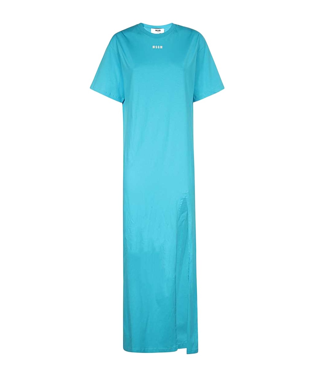 Msgm Woman Maxi Dress Azure Size M Cotton In Blue