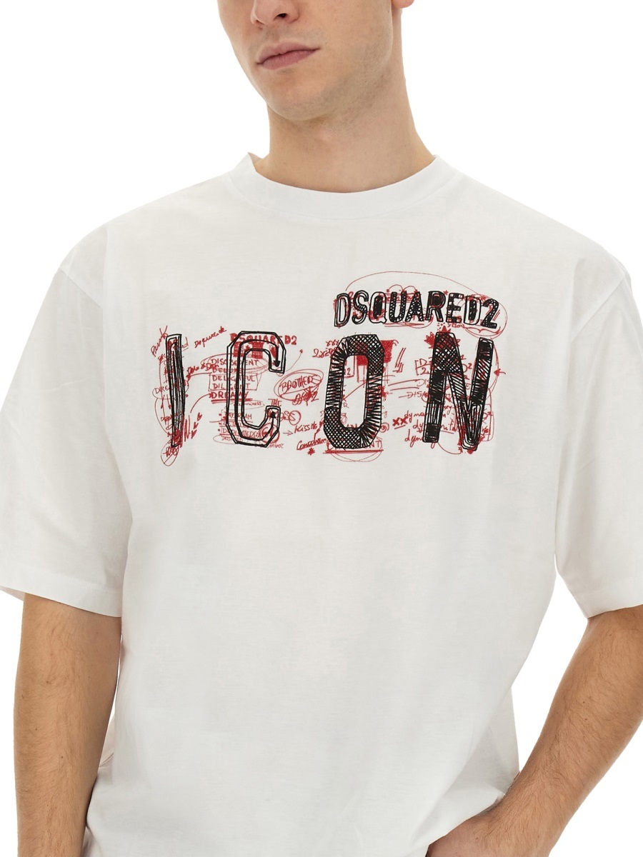 Dsquared2 Cotton T-shirt With Icon Scribble Print In White