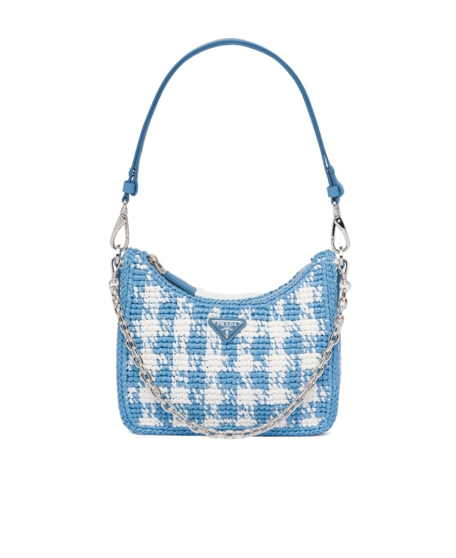 Prada Re-edition Raffia Mini-bag In Light Blue