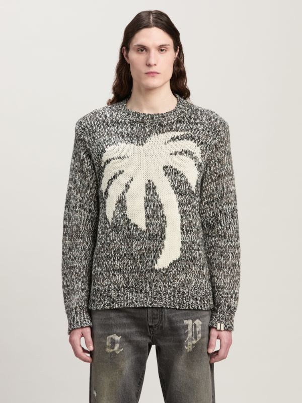 Palm Angels Palm Tree Marled Intarsia Sweater In Gray