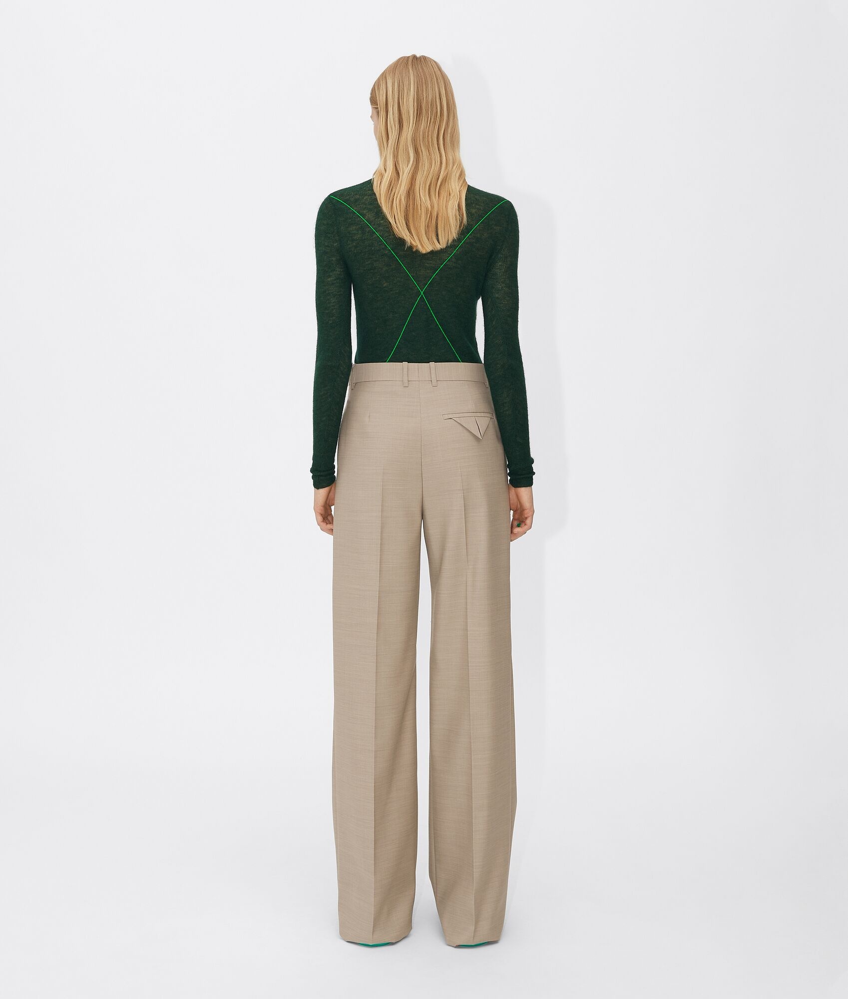 Bottega Veneta Stripe Detail Roll Neck Jumper In Green