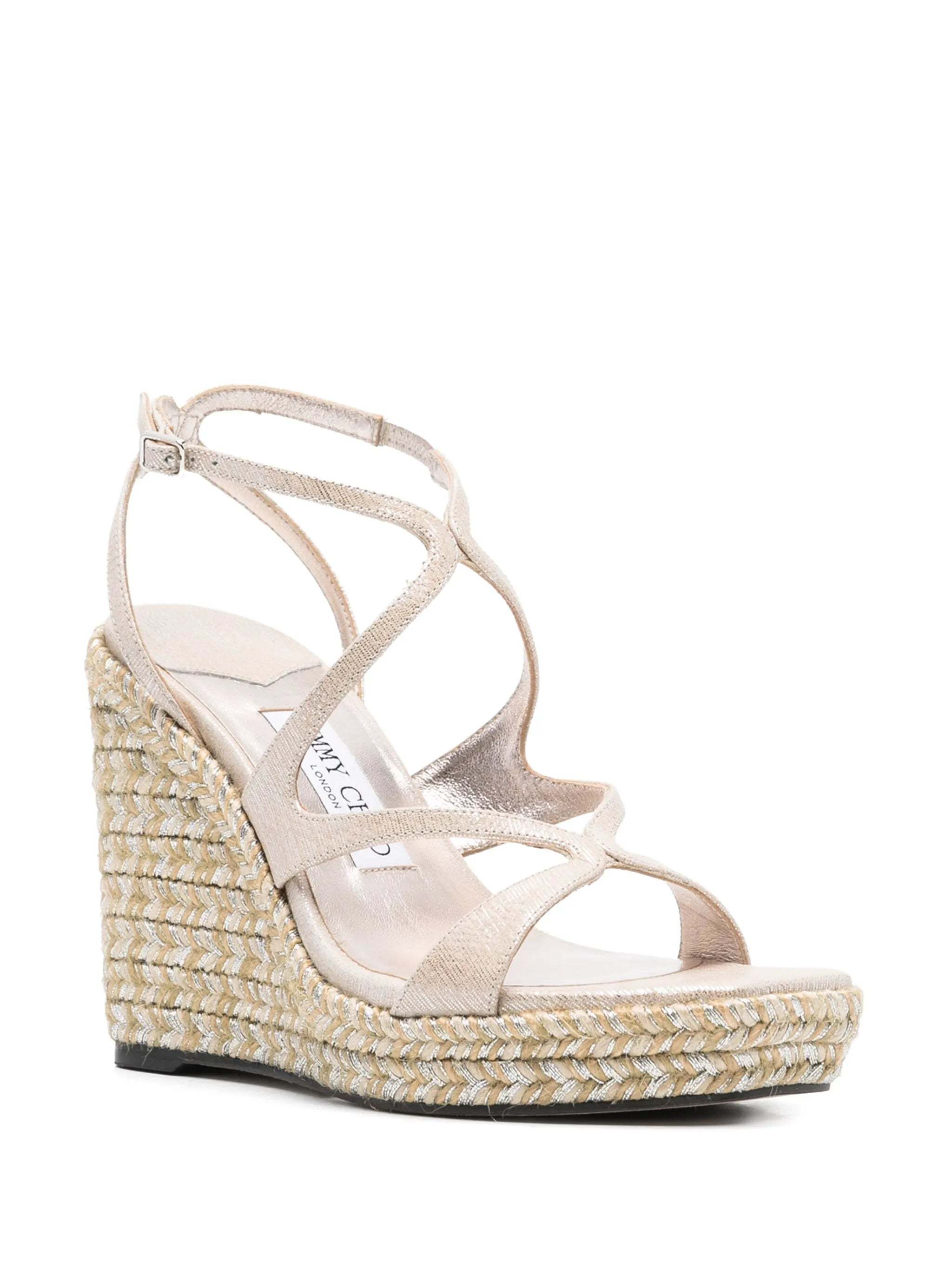 Jimmy Choo Leather Espadrille Wedge Sandals In White
