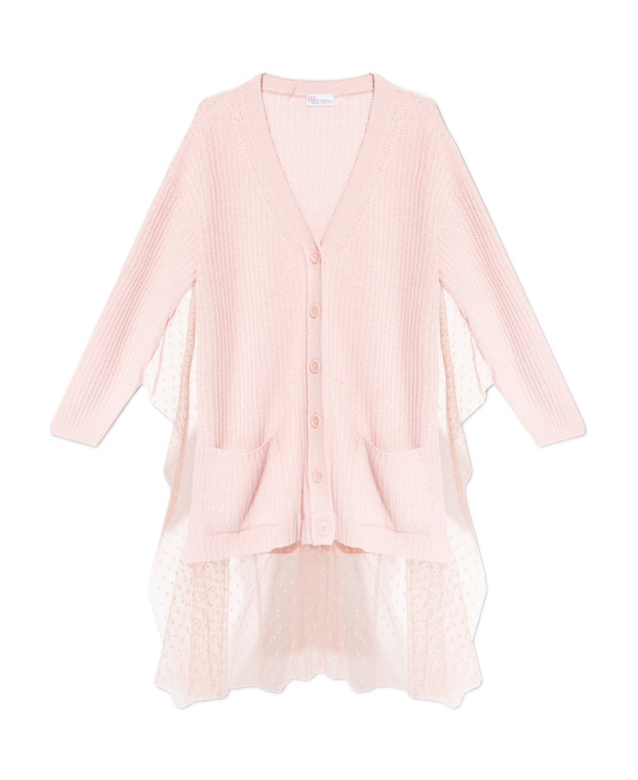 Red Valentino Long-sleeved Cardigan With Tulle Hem In Pink