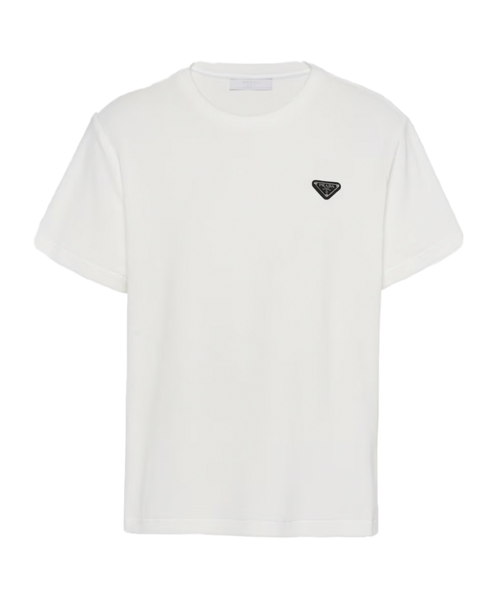 PRADA ホワイト Tシャツ ロゴスパンコール prada-logo-re-nylon-jersey-t-