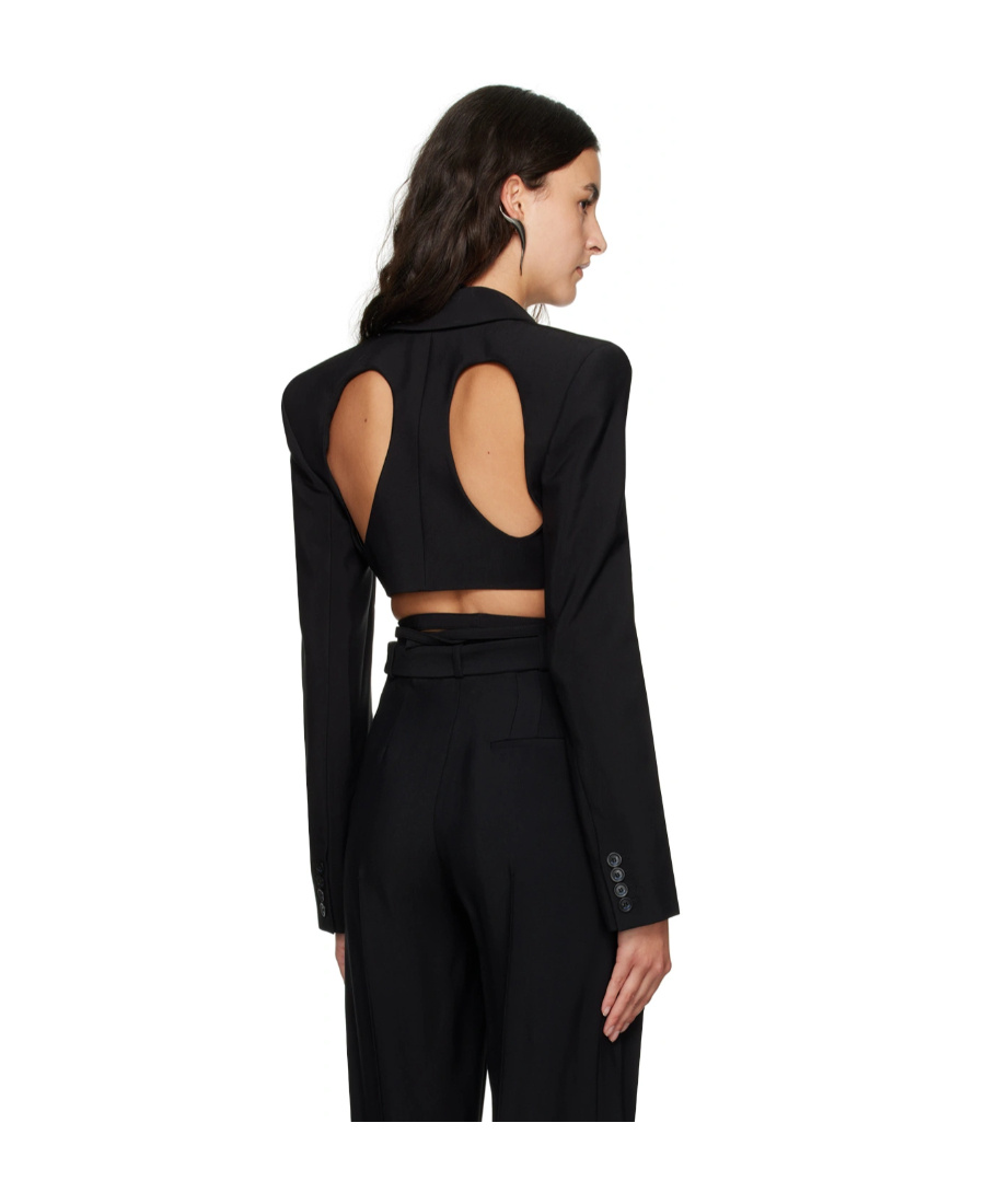 Mugler Long Sleeved Lapel Suit Jacket In Black