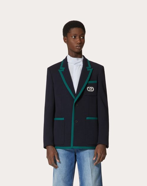 Valentino Tailored Cotton Blend Blazer With Back Slit And Sharp Lapels In Black