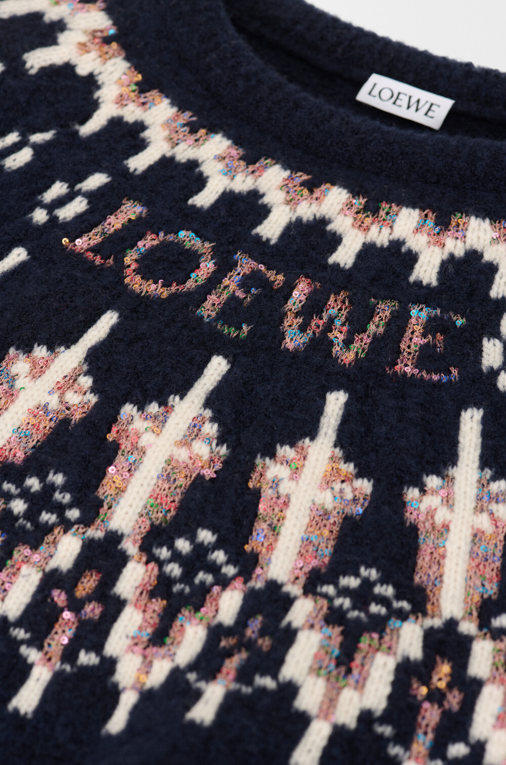 Loewe Stretch Wool Blend Sweater With Patterned Design In Black