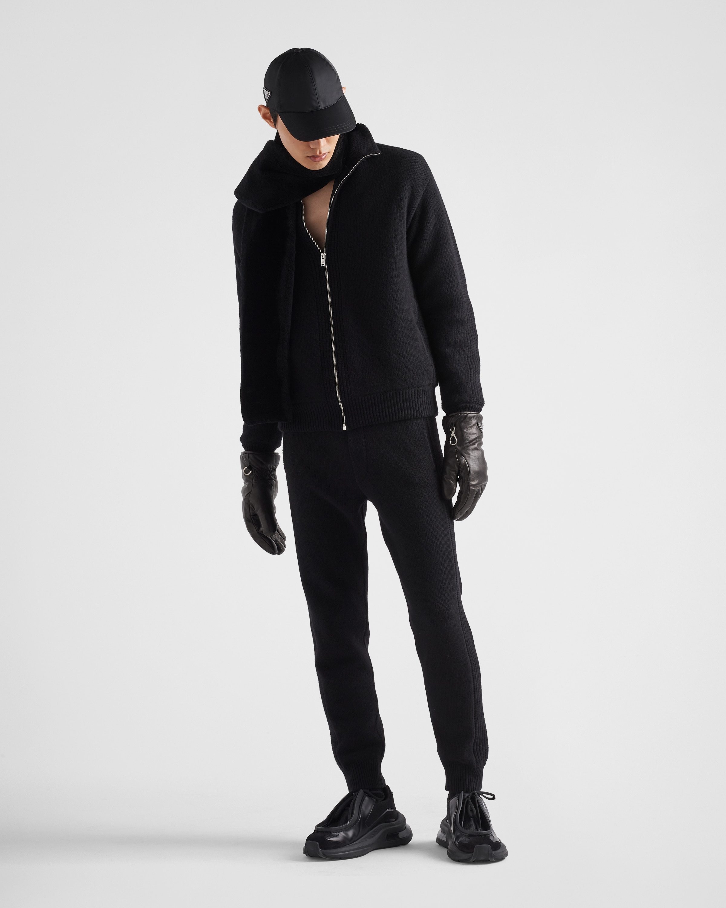 Prada Fine-knit Cashmere Track Pants In Black