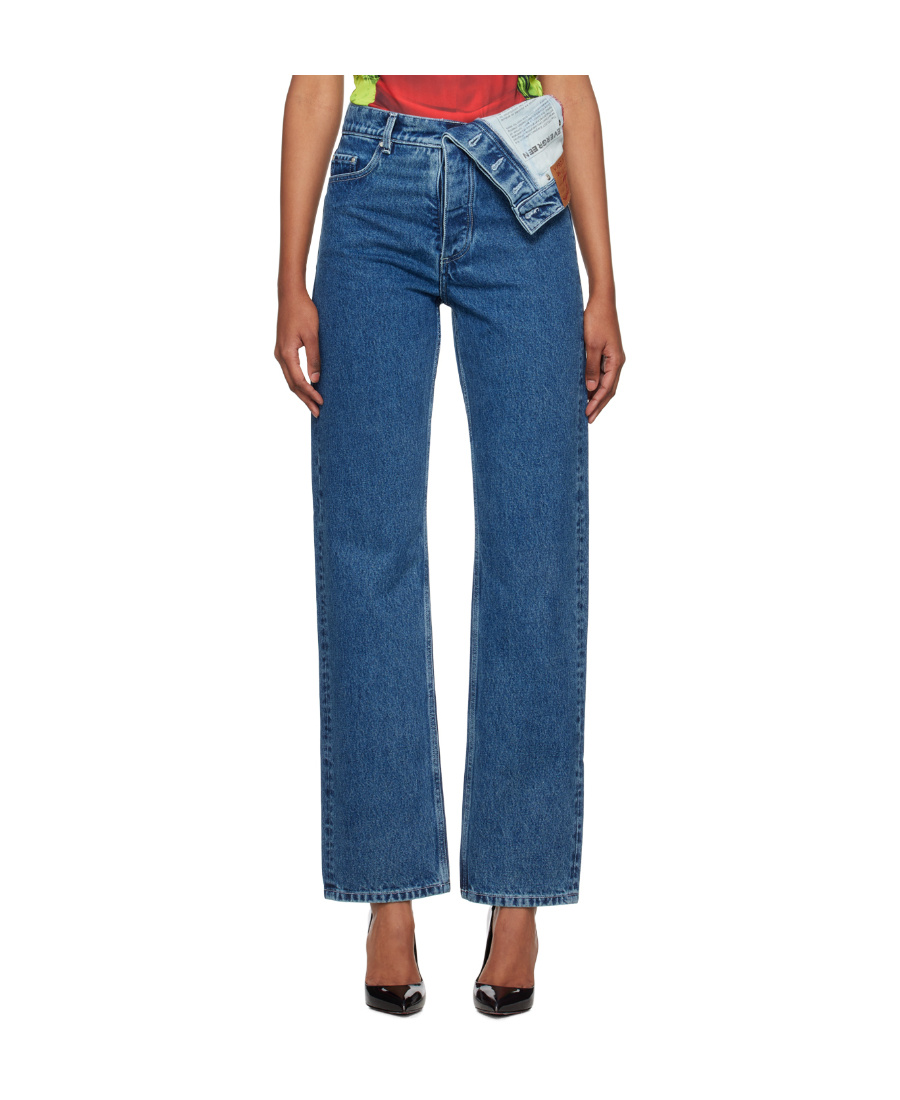 Y/project Asymmetric Waist Five-pocket Jeans In Blue