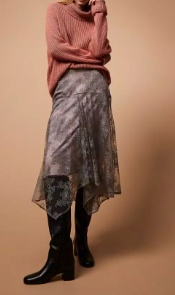 Twinset Lace Asymmetric Midi Skirt In Gray
