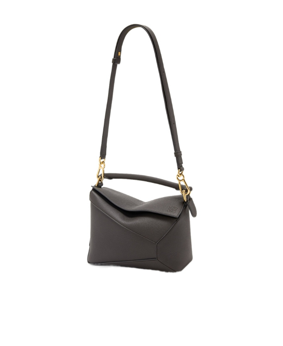 Loewe Puzzle Edge Mini Top-handle Bag In Grained Leather In Gray