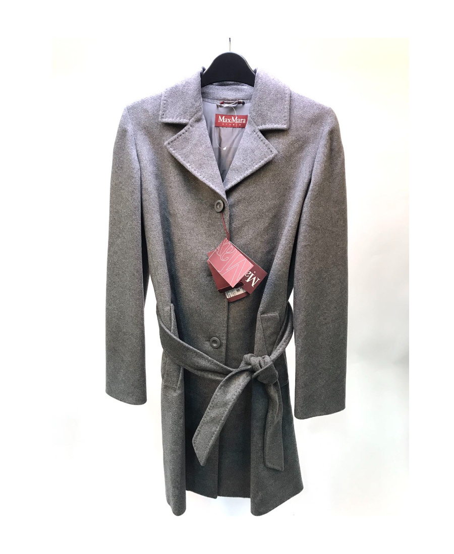Max Mara Long-sleeved Lace-up Coat In Gray