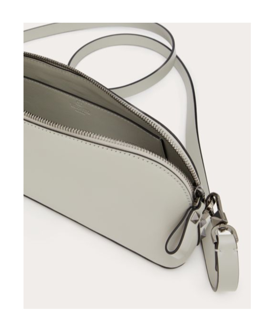 Valentino Rockstud-detail Leather Clutch Bag In Gray