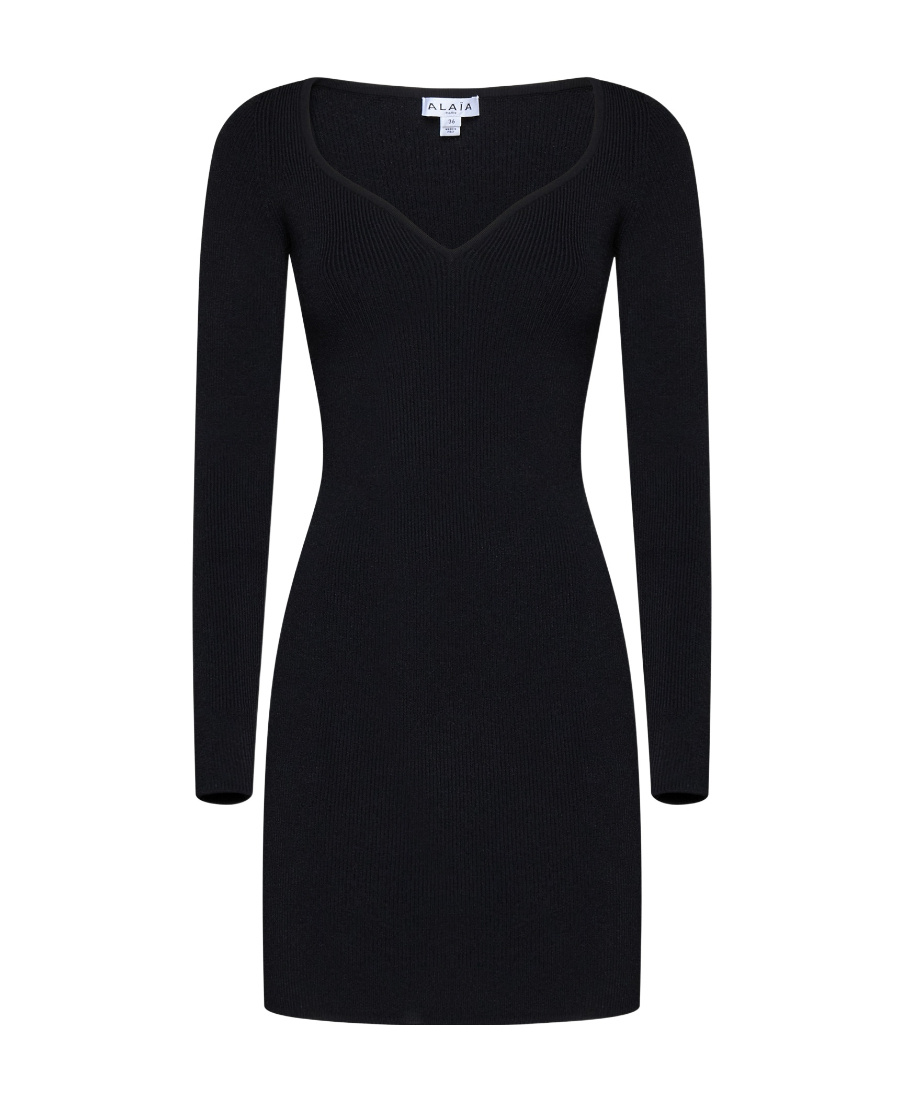 Shop Alaïa V-neck Ribbed Minidress In Black
