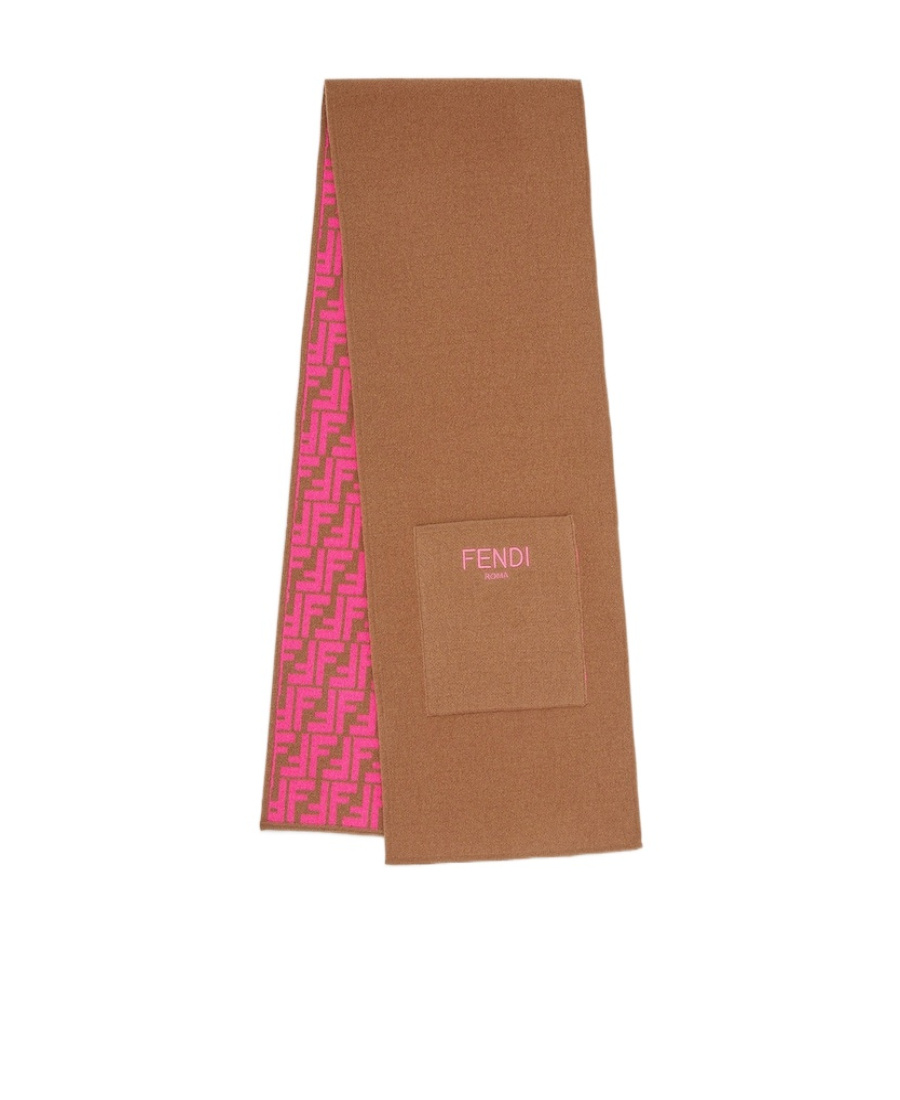Fendi Intarsia-knit Ff-logo Scarf In Brown
