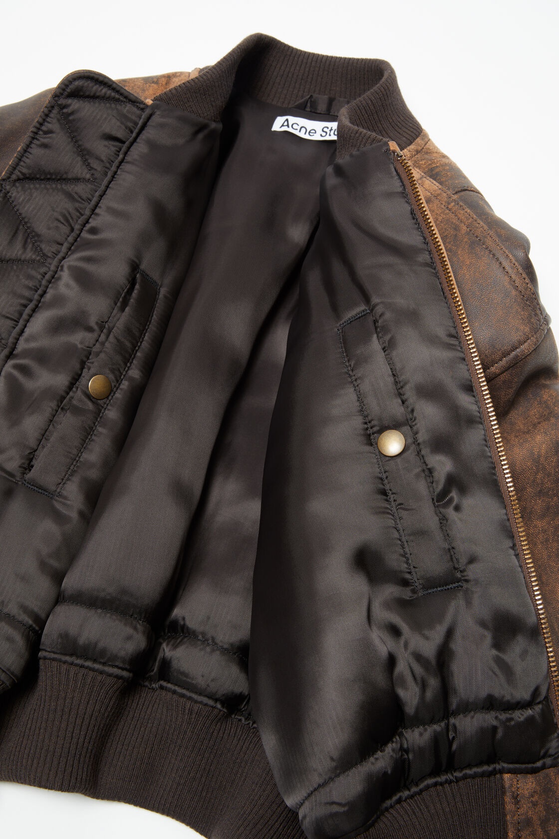 Acne Studios Leather Bomber Jacket In Brown