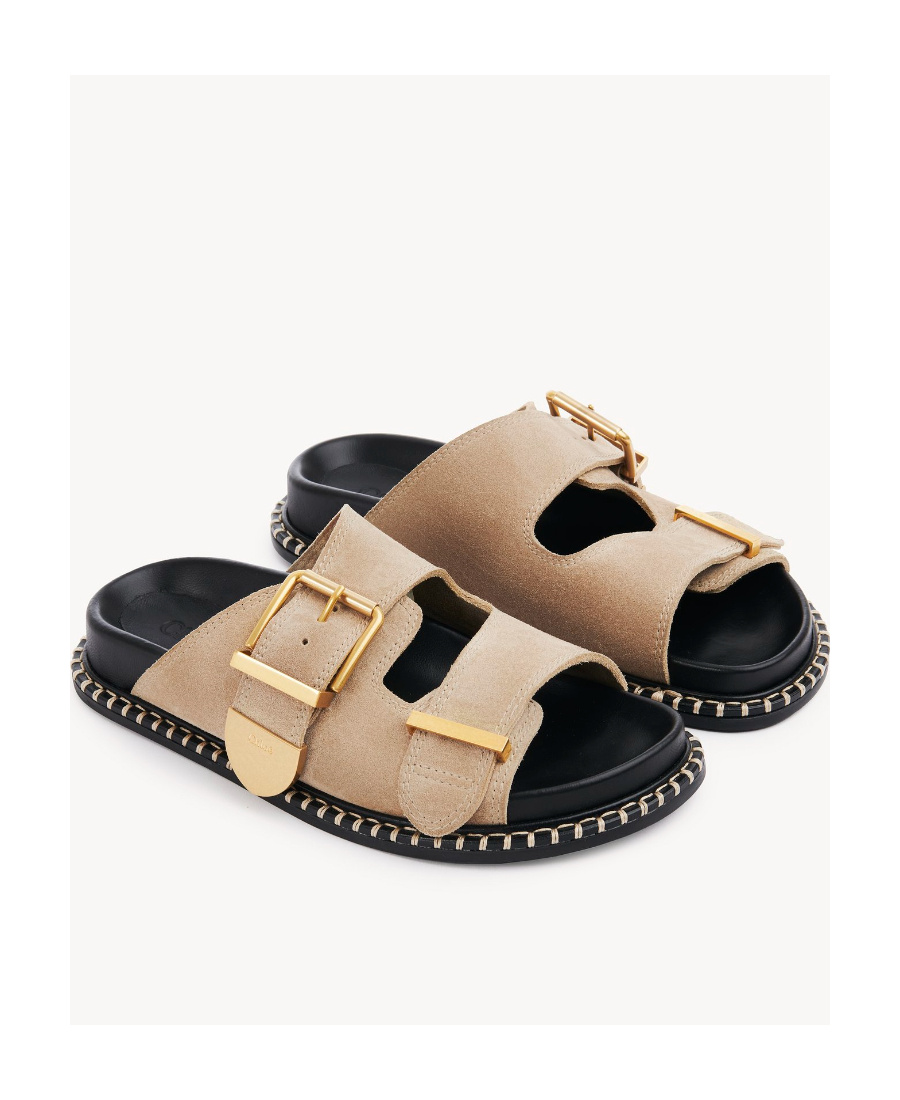 Chloé Rebecca Suede Slides In Nude