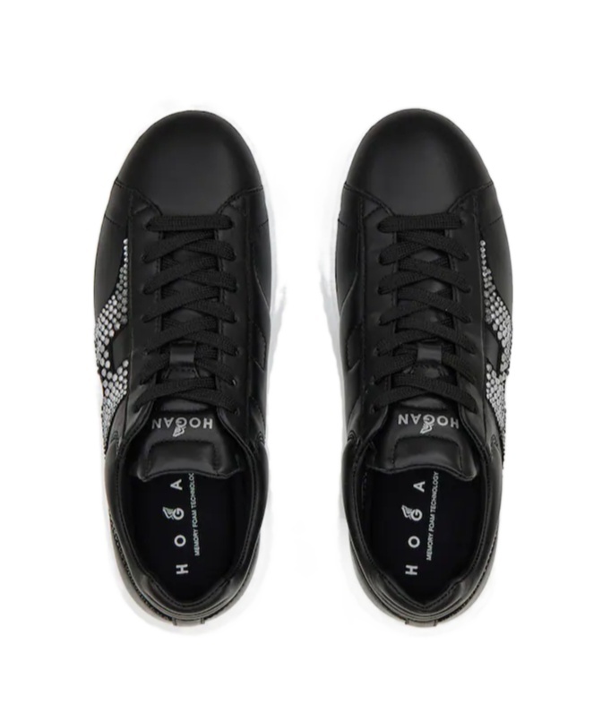 Hogan Leather Sneakers With Platform Sole And Embellished Stripes In Black
