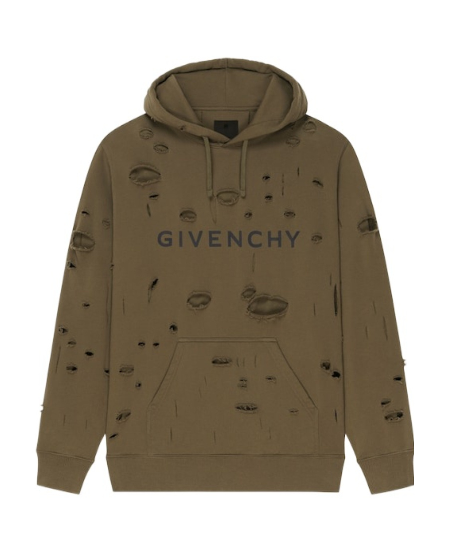Givenchy Logo-print Distressed-effect Hoodie In Green